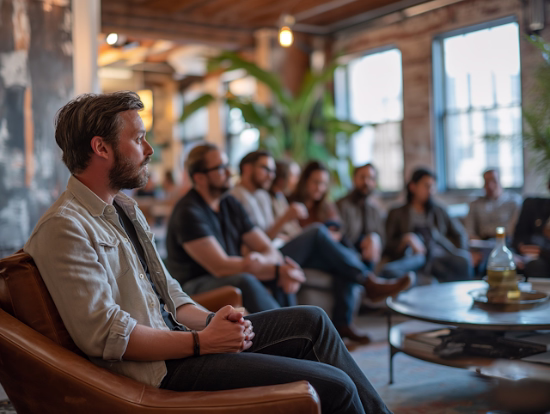 Attentive professional in a casual communal gathering by VGB Builder