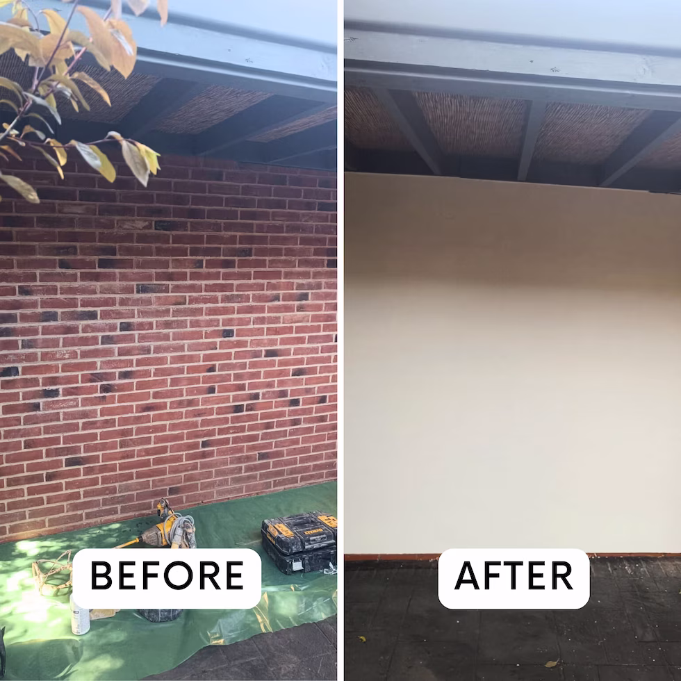 Brick wall refinishing transformation showing restored texture and modern finish