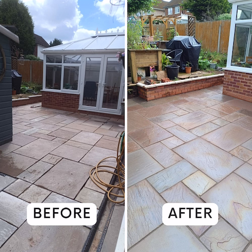 Indian stone patio renovation showing restored stone surface and modern outdoor design