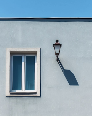 Serene blue bathroom wall with lamp shadow by VGB Builder